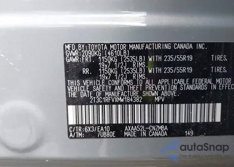 2021 Toyota Rav4 Xle Premium from USA, damaged, VIN 2T3C1RFVXMW184382